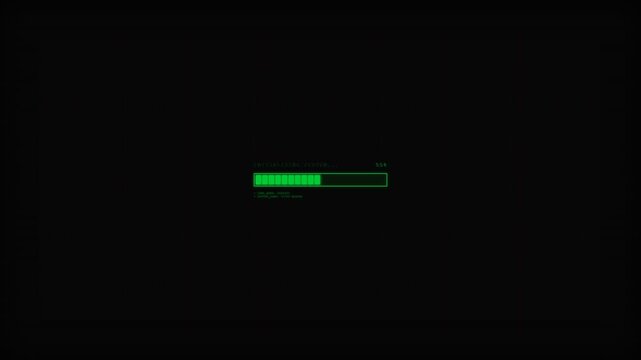 Retro Green Terminal Screen with Progress Loading Bar Interface
