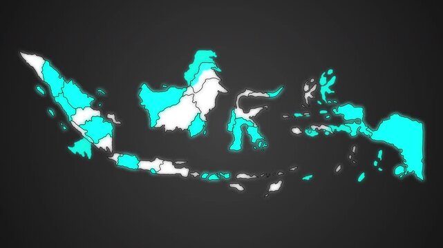 Animated outline map of Indonesia with provincial borders, isolated, ideal for geography, education, business, news, travel, and infographic projects.