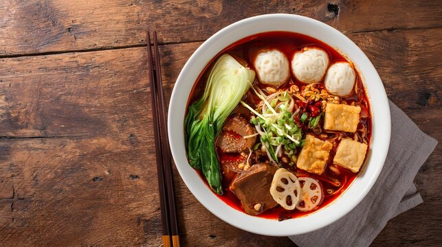 Sichuan malatang spicy hot pot with assorted vegetables and tofu.