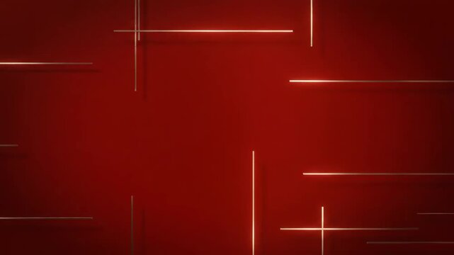Abstract dark red background with subtle texture and random glowing gold metallic line elements. Minimal geometric pattern for corporate luxury presentation or event branding.