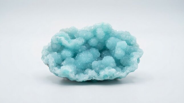 Smithsonite gemstone pastel turquoise mineral specimen crystal cluster isolated on white background macro studio shot