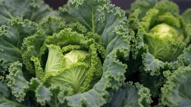 Fresh green cabbage growing in a sunlit garden during daytime with shallow depth of field