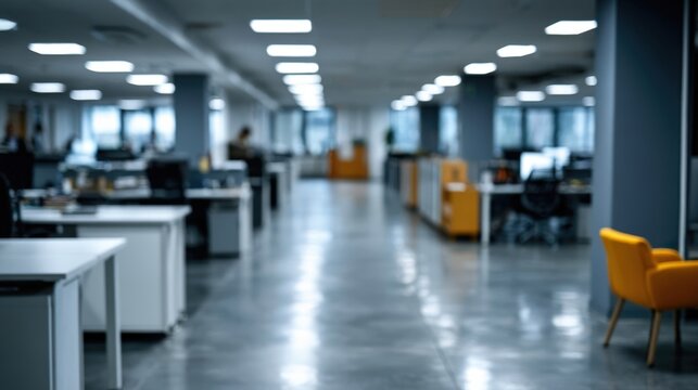 Abstract blurred view of a modern open office interior