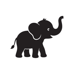 Obraz premium Baby elephant silhouette icon vector flat design. 