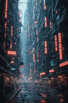 Neon lights landscape environment cyberpunk city concept art digital painting
