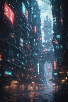 City neon gothic cyberpunk style concept art landscape environment