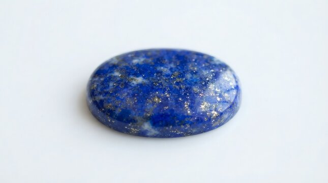 Polished oval Lapis Lazuli gemstone cabochon isolated on white background blue crystal mineral with pyrite inclusions jewelry material
