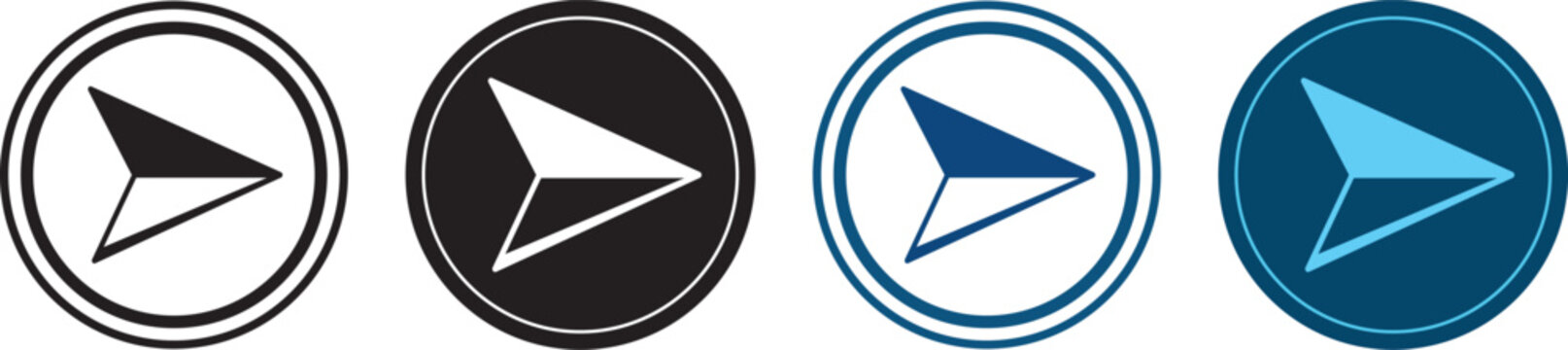 Navigation arrow, send message, and paper plane cursor vector icon set. Compass pointer symbol for location direction and location position interface. Isolated web graphic elements and mobile app UI d