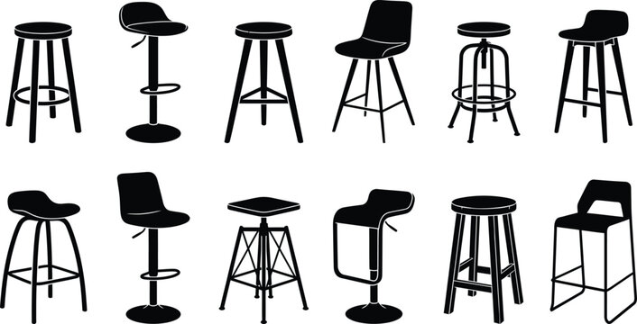 Bar stool silhouettes for interior design seating layouts.