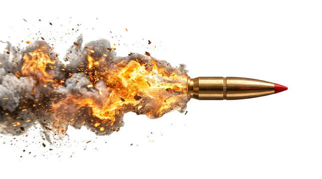 Close Up Fired Bullet with Fiery Trail.