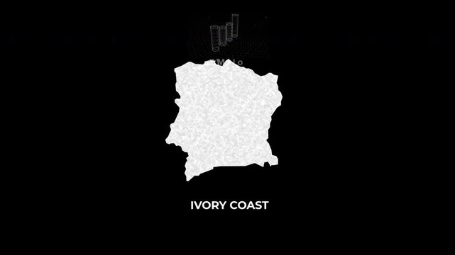 C�te d'Ivoire, Ivory Coast technology map with animated charts, graphs, statistics, and analytics showcasing economy, infrastructure, innovation, population, trade, energy, and national development