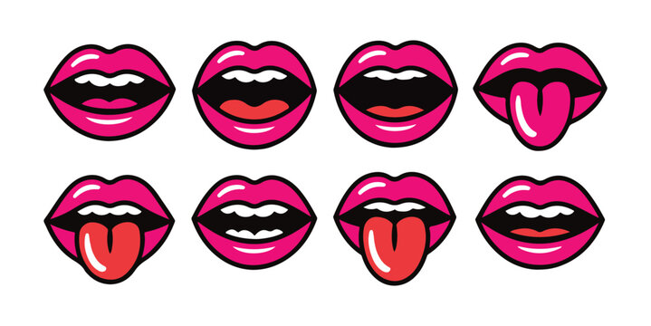 Hot pink lips sticking out tongue open mouth expressive bold sassy playful sensuality fun pop art icon.