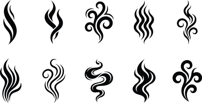 Black smoke and steam icons set vector illustration