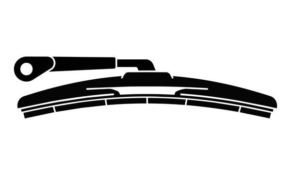 Minimalist black silhouette of an automotive windshield wiper blade isolated on white car maintenance and repair concept