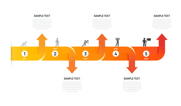 Business Arrow Infographic Template 5 Steps, Workflow Timeline, Process Diagram, with icons elements vector illustration.