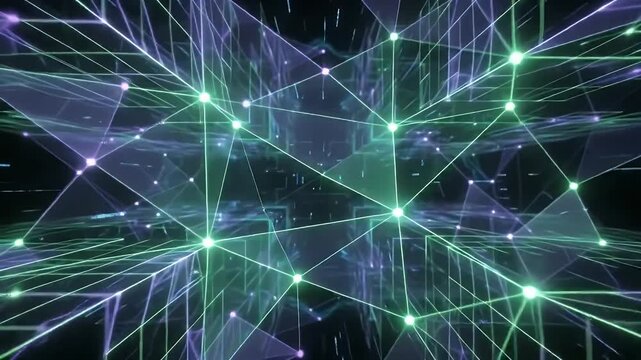 Abstract digital stream of blue binary code flowing through futuristic digital network, data transmission concept