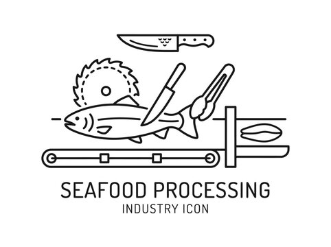 Industrial fish processing production line icon