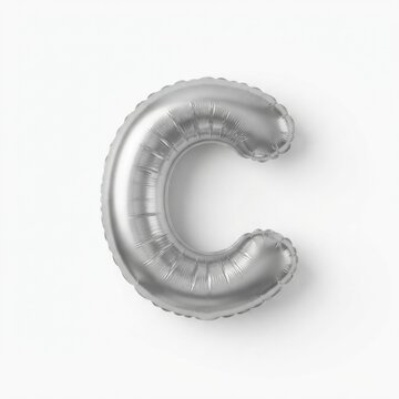 Floating silver chrome balloon letter C for branding. Reflective metallic party decoration or corporate logo symbol in 3D shape.