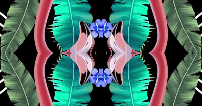 Kaleida Tropical Leaves 5. Summer background Visual Loops. 4K
