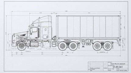 Truck Technical Drawing Blueprint Engineering Sketch Side View © Misbaqul