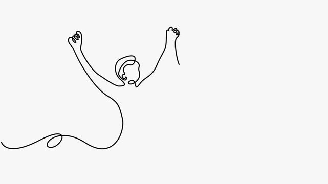Continuous One Line Drawing Two People Holding Hands Up Celebrating Victory Success Teamwork Concept Art