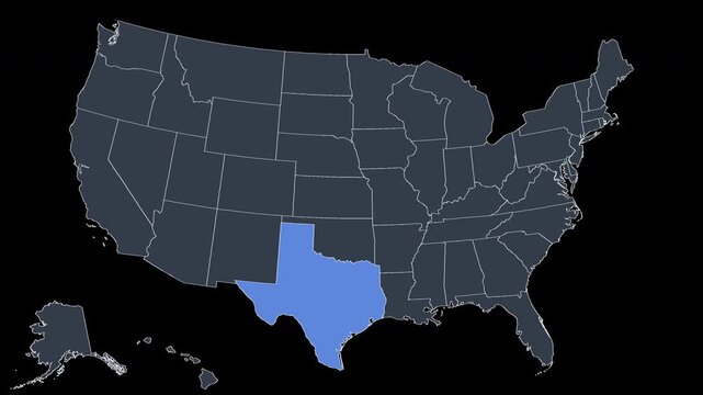Texas Flashing Blue on US Election Map Animation Alpha 4K