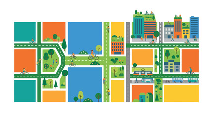 Fototapeta premium Sustainable City Illustration: Green Living, Urban Planning, Eco-Friendly Transport