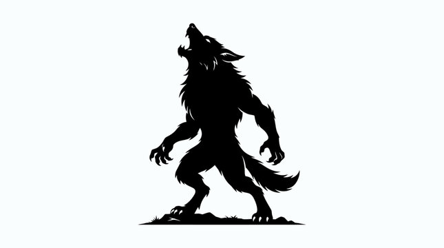 Halloween Werewolf howling silhouette vector illustration. Werewolf shape for horror design. Monster creature artwork. Fantasy wolf man deco Vector