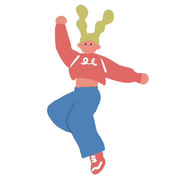 ジャンプやダンスポーズをする女性の手描きイラスト