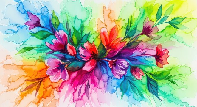 Bright watercolor floral illustration showcasing vivid flowers.