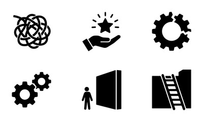 Problem Solving Icons Set: Complexity, Solution, Innovation, Teamwork, Breakthrough, Achievement, Business Strategy, Goal Attainment © Fahinkhan
