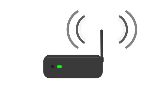 Modern Wireless Router Broadcasting Signal with Antenna and Green Light.