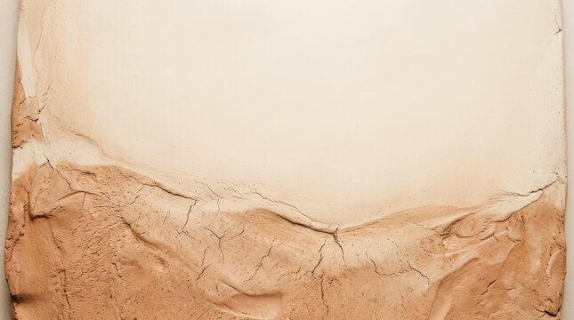 Abstract clay background featuring a textured surface with cracked earth patterns and a smooth cream colored upper section