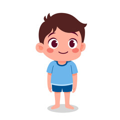 Cute boy cartoon character standing illustration, happy child avatar design for kids education