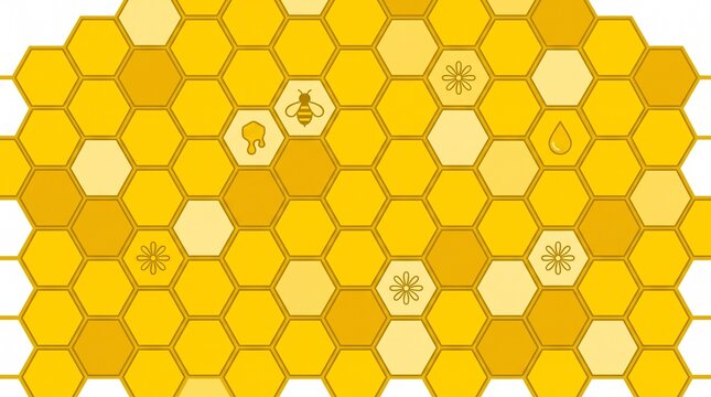 Hexagonal Honeycomb Pattern with Bee and Flower Icons