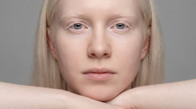Realistic Clinical Close Up of Albinism with Generalized Hypopigmented Skin and Hair Medical Image