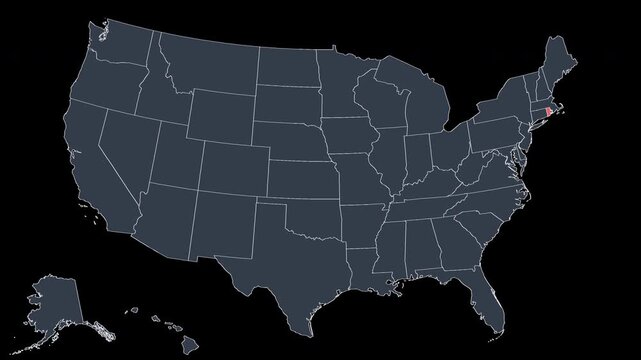 Rhode Island Flashing Red on US Election Map Animation Alpha 4K