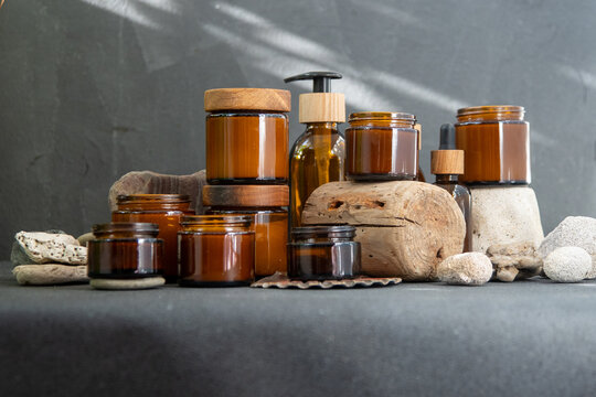Amber Candles Glass Jars and Bottles with Natural Elements