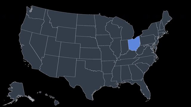 Ohio Flashing Blue on US Election Map Animation Seamless Loop Alpha 4K