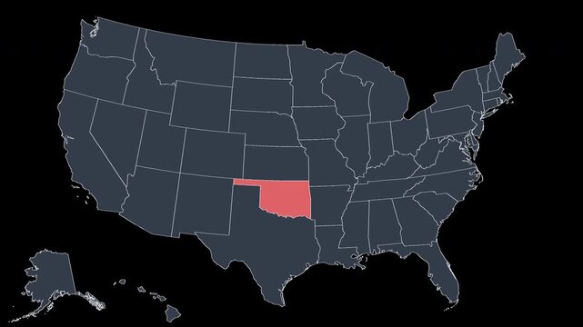 Oklahoma Flashing Red on US Election Map Animation Alpha 4K