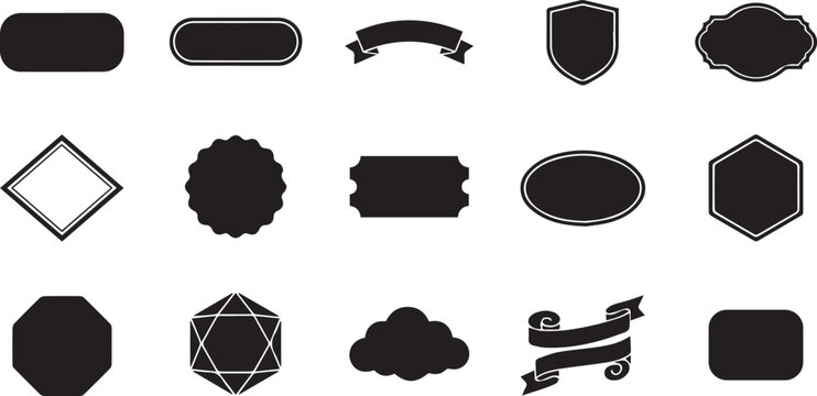 A collection of various vintage style decorative frames and badge shapes isolated on a white background for creative design projects