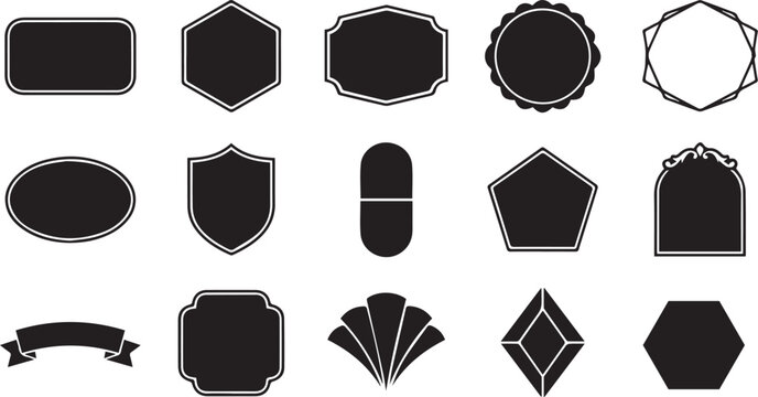 A collection of various vintage style decorative frames and badge shapes isolated on a white background for graphic design projects