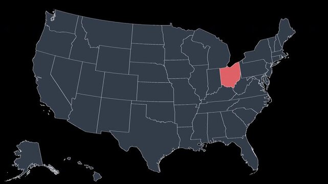 Ohio Flashing Red on US Election Map Animation Seamless Loop Alpha 4K