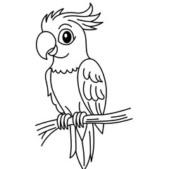Cute cockatoo bird perched calmly on branch in cartoon vector style illustration. © The Creative Idea