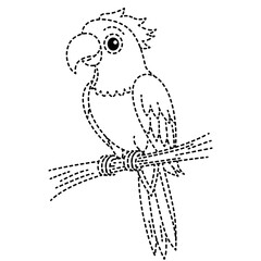 Cute cockatoo bird sitting on branch in dotted outline vector illustration artwork. © The Creative Idea