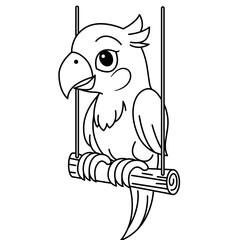 Cute cockatoo bird sitting on swing in clean cartoon vector style illustration. © The Creative Idea