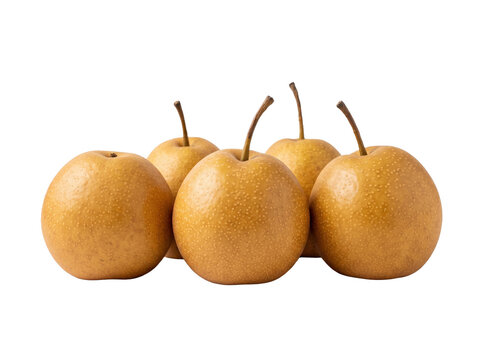 Fresh Asian pears isolated on white. Group of ripe Nashi fruit for healthy food design.