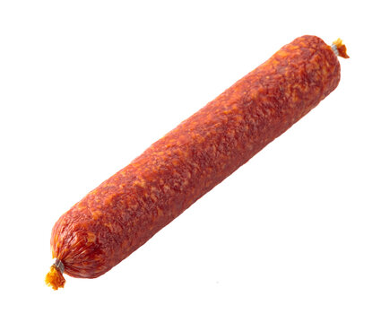 Smoked sausage isolated on white.