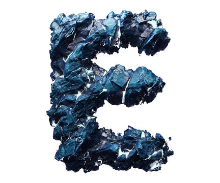 Blue stone letter E isolated on transparent background