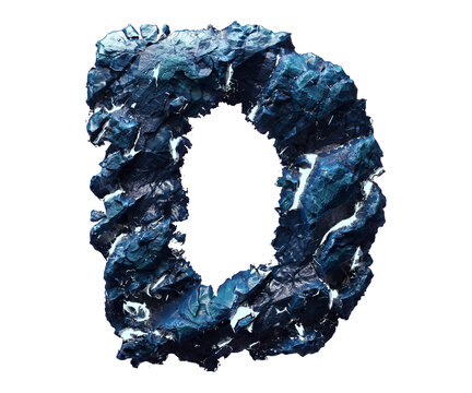 Blue stone letter D isolated on transparent background